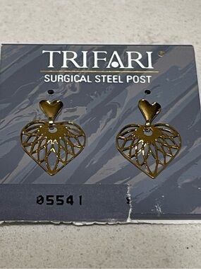 Trifari Gold Filigree Heart Drop Earrings